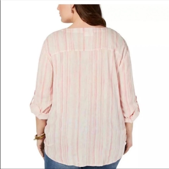 NEW Plus Style & Co Blouse Tie Front Shirt Roll Tab Sleeves Button Front Plus 1X - Picture 2 of 6